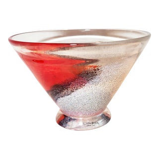 Vintage Kjell Engman for Kosta Boda Art Glass Twister Red Bowl For Sale