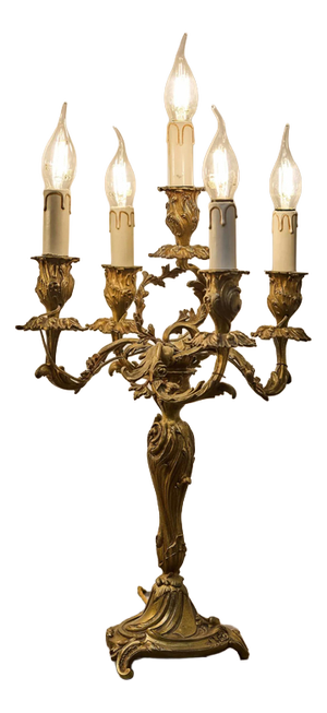 19th Century Bronze Candelabra Lamps, Set of 2