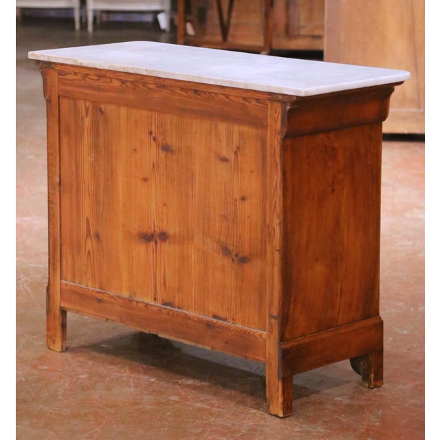19th Century French Louis Philippe Walnut Commode Chest With White Marble Top For Sale - Image 11 of 11