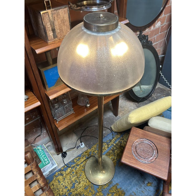 Italian Floor Lamp With Domed Textured Glass Shade, 1970s For Sale In Los Angeles - Image 6 of 12