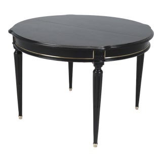 French Louis XVI Ebonized Mahogany Round Dining Table (3) Leaves Restored For Sale