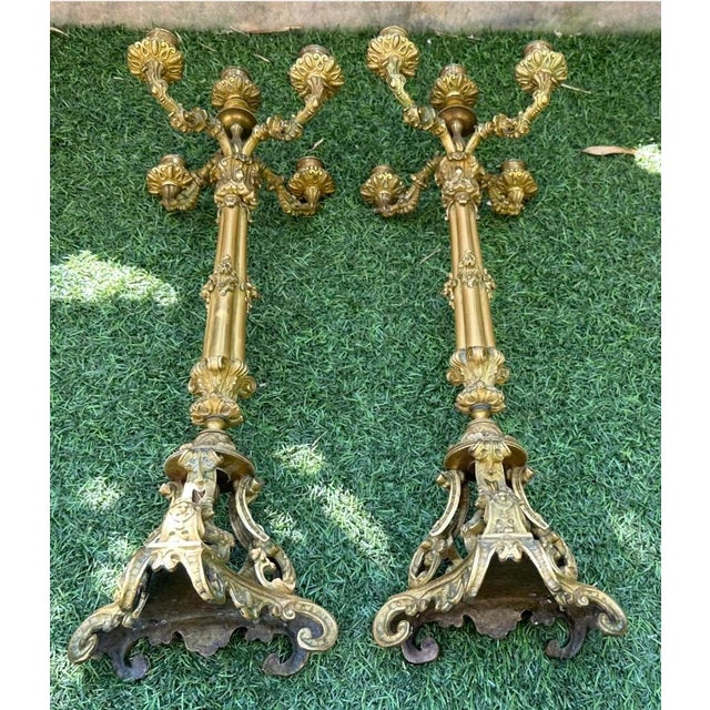 Exceptional Pair of French Restoration Period Gilt Bronze 5-Light Candelabras France, Circa 1830 For Sale - Image 17 of 18