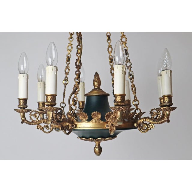 Royal French Empire Gilt Bronze and Forest Green 8-Armed Chandelier, 1950s For Sale - Image 17 of 18
