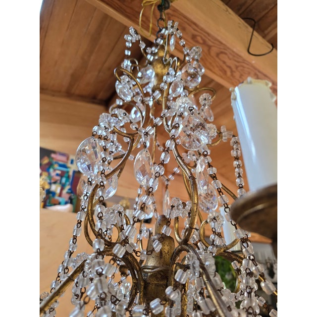 Metal 1950s Bagues Style Mid Century Modern Crystal Chandelier For Sale - Image 7 of 8