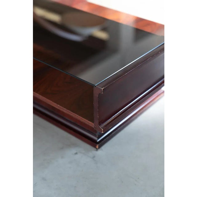 1970s Vintage Mahogany Coffee Table with Glass Top, 1970s For Sale - Image 5 of 11