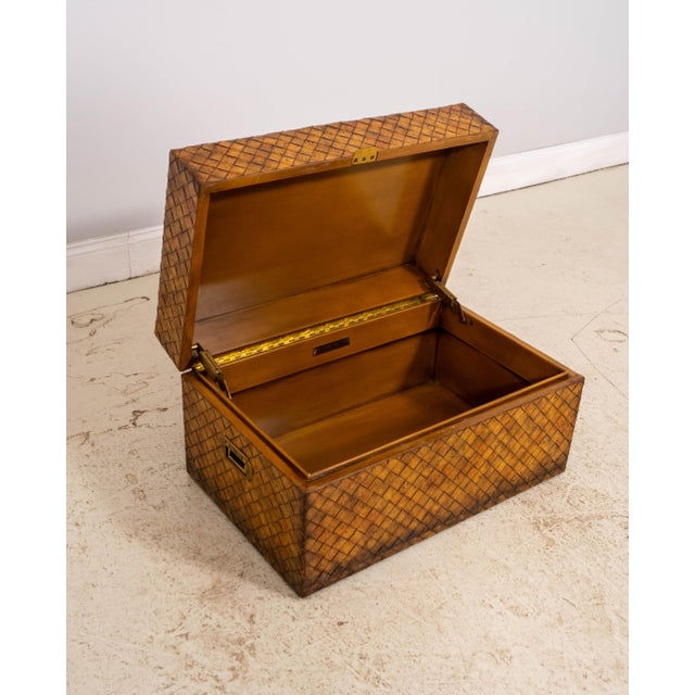 1990s Maitland Smith Woven Leather Wrapped Lidded Chest Trunk For Sale - Image 5 of 10
