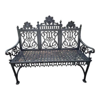 Late 19th Century Gothic Iron Garden Bench, Restored For Sale