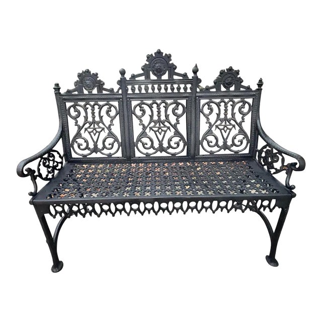 Late 19th Century Gothic Iron Garden Bench, Restored For Sale
