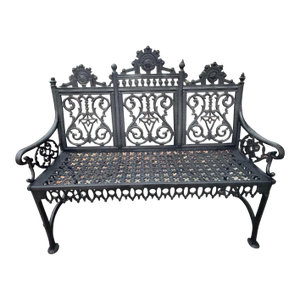 Late 19th Century Gothic Iron Garden Bench, Restored