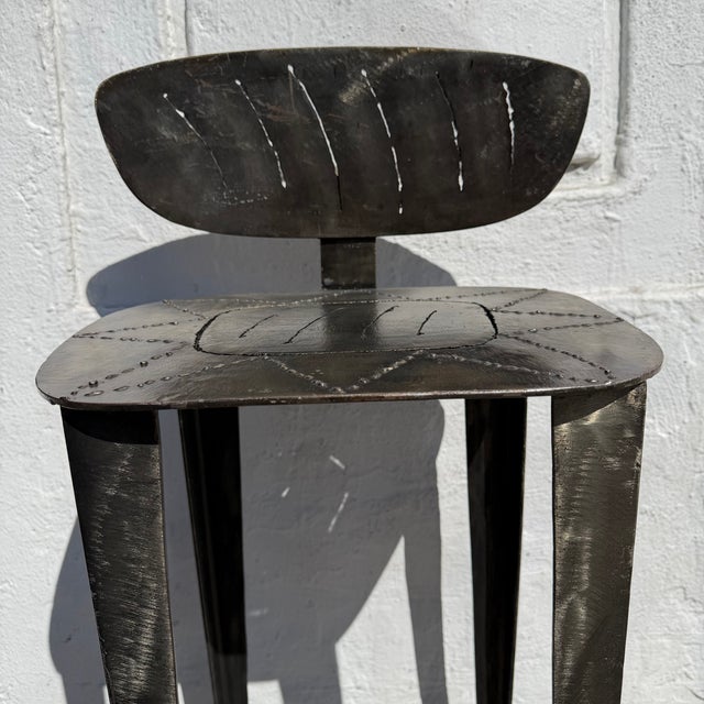 Gray 1980's Vintage Hammered Steel Bar Stools - A Pair For Sale - Image 8 of 11