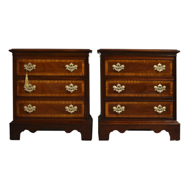 Mid Century Chippendale Style Banded Nightstands by Dixie Furniture - A Pair For Sale