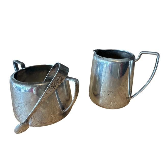 English Twentieth Century Maritime Silver Coffee Pot With Matching Creamer and Sugar With Tongs For Sale - Image 3 of 4
