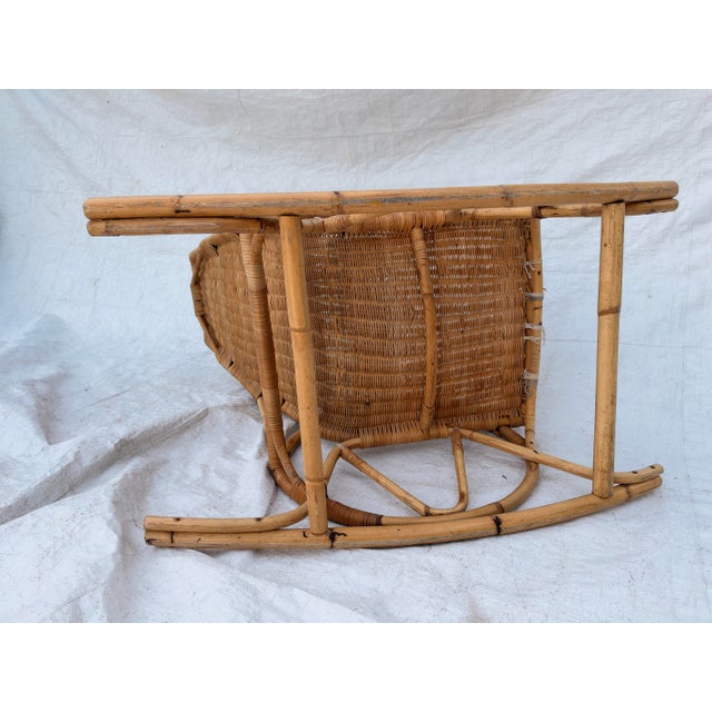 Wood Vintage MCM French Style Rattan Bamboo Wicker Back Rocker For Sale - Image 7 of 8