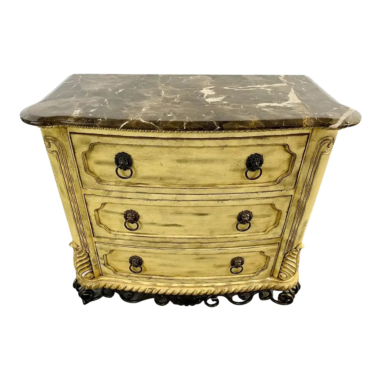 French Empire Style Commode or Dresser With Marble Top & Bronze Lion