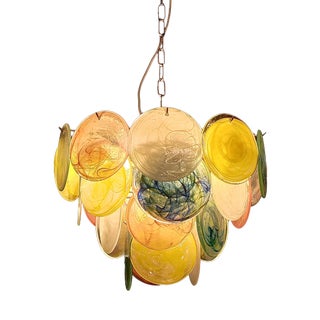 Vintage Alabaster Murano Glass Disc Chandelier, Italy, 1981 For Sale