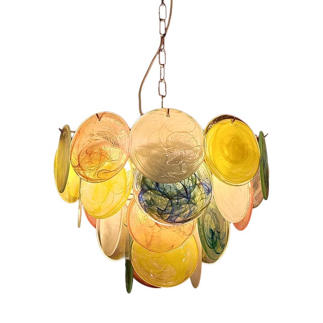 Vintage Alabaster Murano Glass Disc Chandelier, Italy, 1981 For Sale
