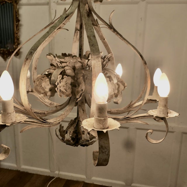 Large Italian 8-Branch Open Ceiling Chandelier in Distressed White, 1970s For Sale - Image 11 of 11