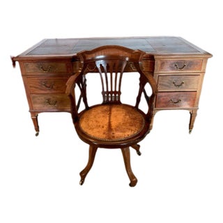 Regency Desk and Swivel Armchair, England, 19th Century, Set of 2 For Sale