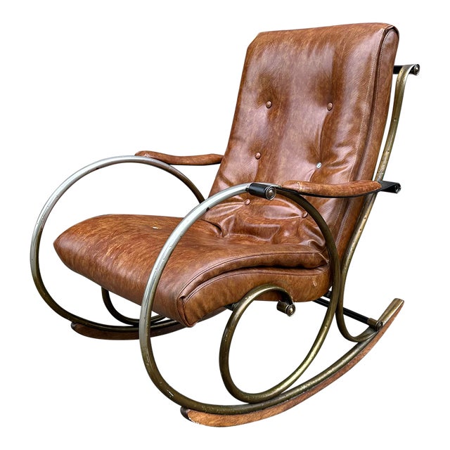 Mid 20th Century Lee Woodard Sculptural Brass and Wood Rocking Chair For Sale