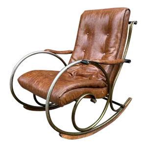 Mid 20th Century Lee Woodard Sculptural Brass and Wood Rocking Chair