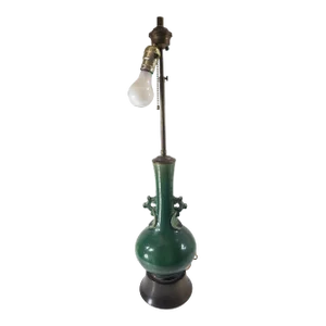 Early 20th Century Chinoiserie Japanese Awaji Green Glazed Table Lamp