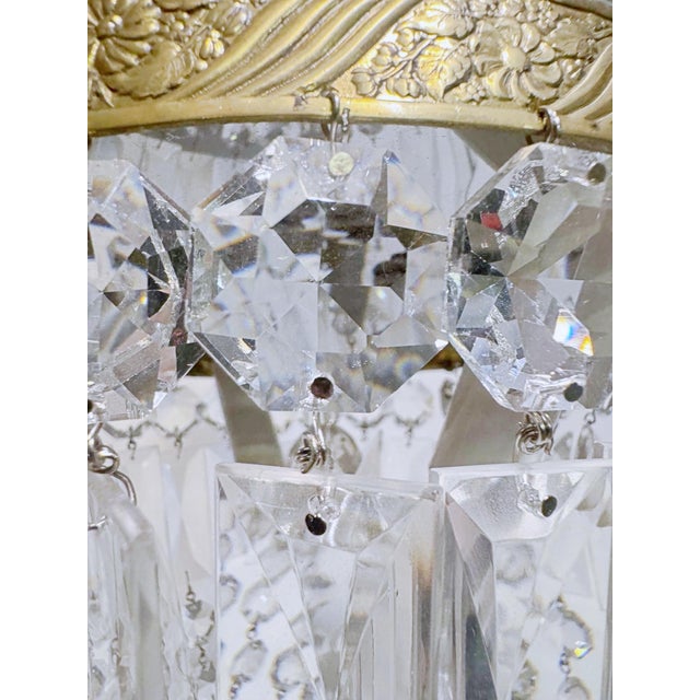 Metal Vintage Neoclassical Brass Tiered Crystal Basket Chandelier For Sale - Image 7 of 9