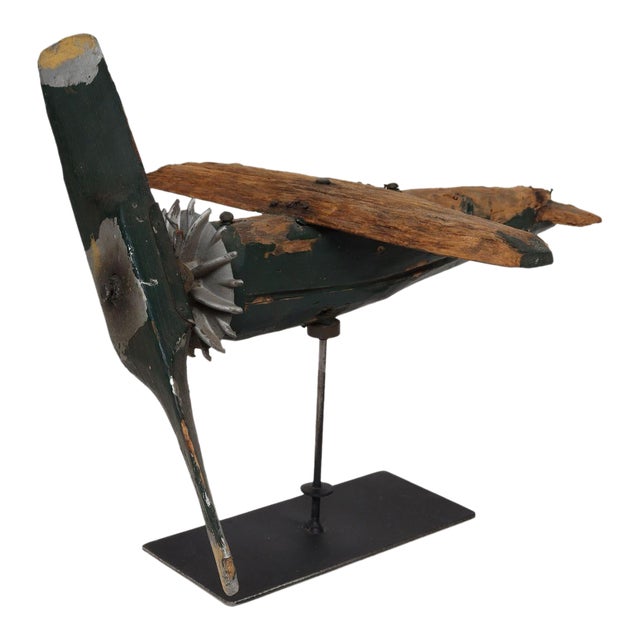 Early 20th Century Vintage Folk Art Hand-Carved and Painted Wooden Airplane For Sale