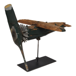Early 20th Century Vintage Folk Art Hand-Carved and Painted Wooden Airplane