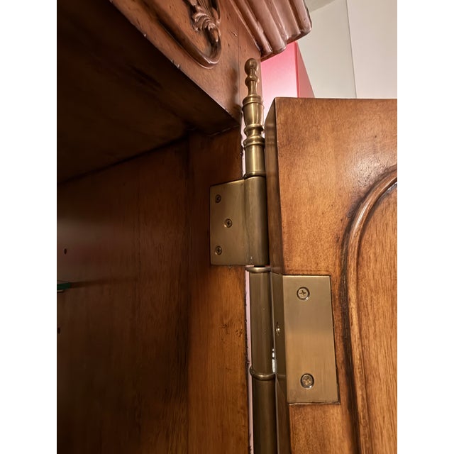Wood Maitland-Smith Carved Walnut and Rattan Dry Bar Armoire Cabinet For Sale - Image 7 of 17
