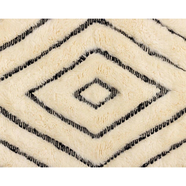 Elegant Diamond Hand-Knotted Moroccan Wool Runner | 19'5" X 3'10" | One of a Kind For Sale - Image 6 of 8