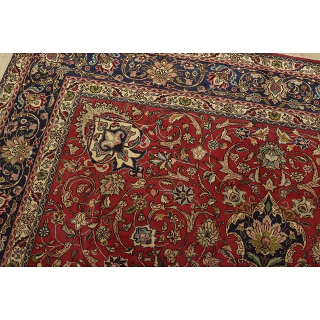 Textile Tabriz Rug 9’11” X 12’3” Red Wool Vintage Traditional Hand-Knotted Carpet For Sale - Image 7 of 15