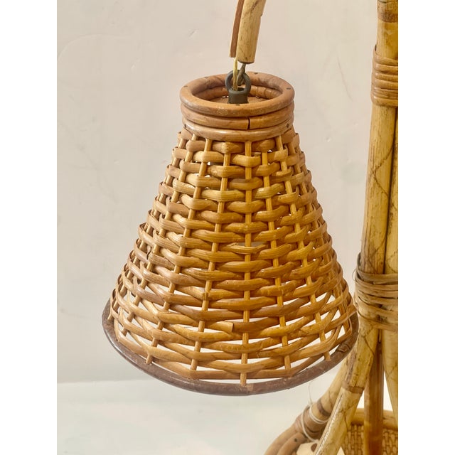 French Bamboo & Rattan Double Light Table Lamp For Sale - Image 4 of 16