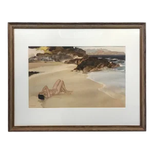 Vintage Seascape Print With Nude Woman on Beach ~ William Russell Flint