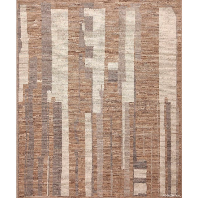 Nazmiyal Collection Neutral Earthy Brown Grey Cream Geometric Contemporary Area Rug For Sale