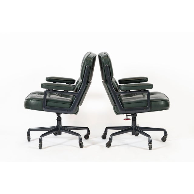 Pair Green Leather Time Life Office Chairs by Eames for Herman Miller 1996 For Sale In Detroit - Image 6 of 12