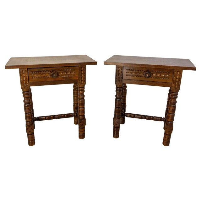 Mid-Century Spanish Style Bedside Tables in Oak, France, 1960s, Set of 2 For Sale - Image 13 of 13