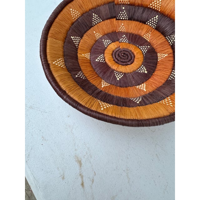 1970s Hand Woven Decorative Hanging Basket With Triangle Details For Sale - Image 4 of 8