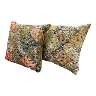 Indian Rajhistani Mirror Embroidered Pillows For Sale