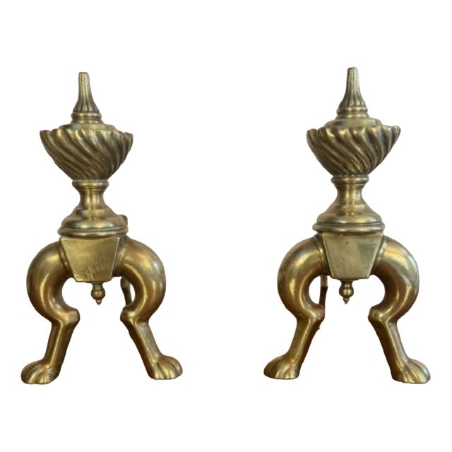 ntique Victorian Brass Fire Dogs, 1880, Set of 2 For Sale
