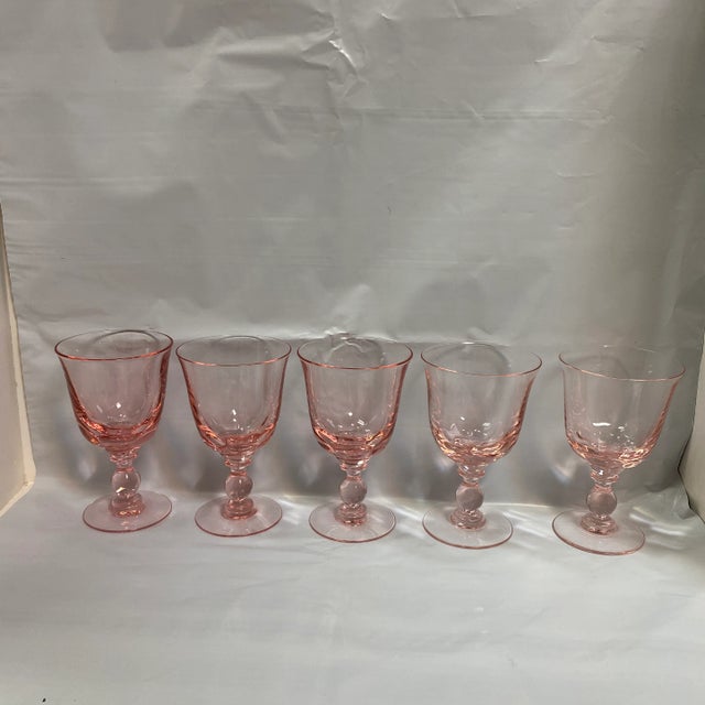 5 Tiffin-Franciscan Water Goblets. Canterbury II Pink. Discontinued pattern. 6 1/8" high.