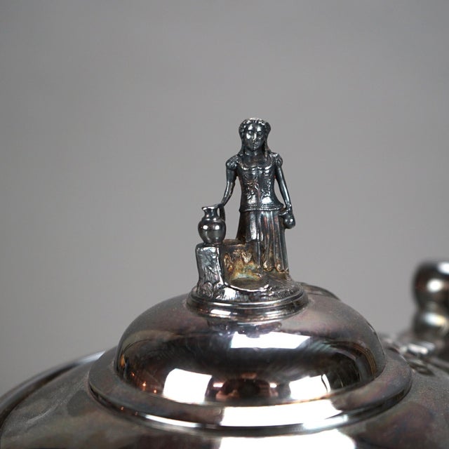 Antique Silver Plated Insulated Water Pitcher with Figural Finial and Foliate Engraving C1890 Measures 13"H x 11"W x 6.5"D