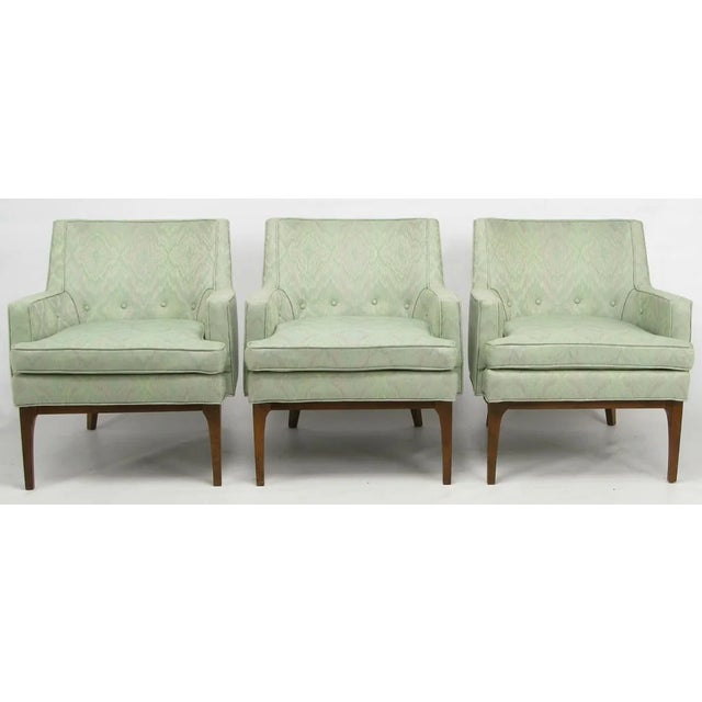 Pair of Curved Back Club Chairs with Button Tufted Upholstery For Sale In Chicago - Image 6 of 9