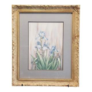 Carmel Foret 1983 Numbered Edition " Little Bearded Blue Iris" Pencil Signed Watercolor Print For Sale