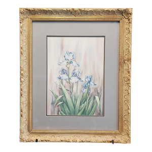 Carmel Foret 1983 Numbered Edition " Little Bearded Blue Iris" Pencil Signed Watercolor Print