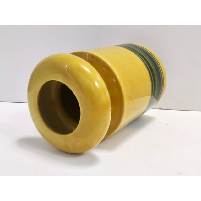 Ceramic Postmodern Blue and Yellow Glazed Vase and Bottles attributed to Parravicini, 1970s, Set of 3 For Sale - Image 7 of 15