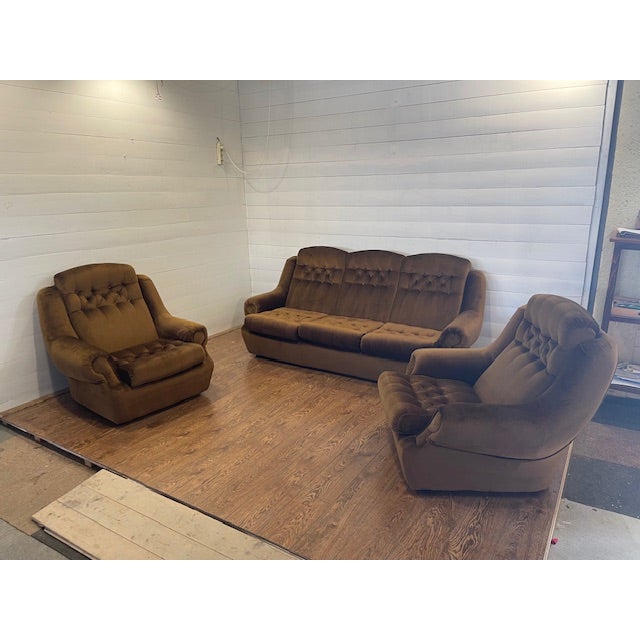Vintage Polystyrene Golden Brown Seating by Tatra Nabytok, 1960, Set of 3 For Sale - Image 18 of 18