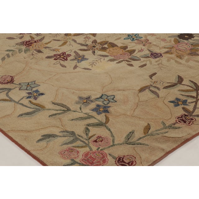 Rug & Kilim Antique Hooked Rug in Beige With Ornate Floral Bouquet in Multicolor - Rug & Kilim For Sale - Image 4 of 10