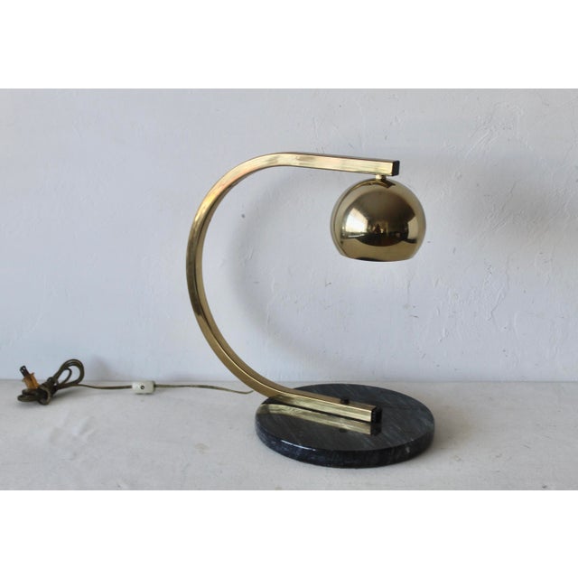 Italian George Kovacs Style Brass Eyeball Arc Table Desk Lamp Marble Base Vintage For Sale - Image 3 of 13