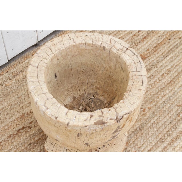 Rustic Bleached Wood Ukhali Pot For Sale - Image 6 of 9