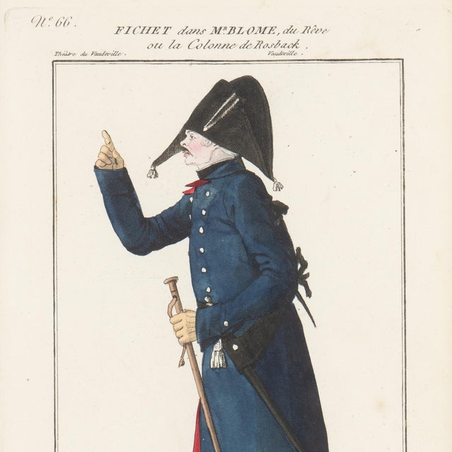 Pair of French Hand-Colored Copperplate Theatrical Engravings, Framed, C. 1800 For Sale - Image 12 of 14
